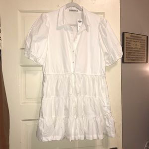 NWT Abercrombie Easy-Waist Puff Sleeve Poplin Shirt Dress White L Petite (LP)